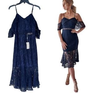 Twosisters The Label Babylon Navy Lace Off the Shoulder Mermaid Dress